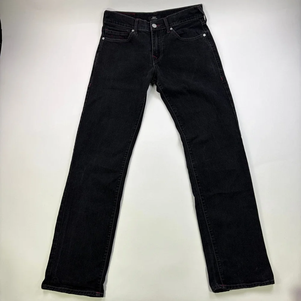 True Religion Ricky Relaxed Straight Jeans Mens 31 Black Red Contrast Stitch